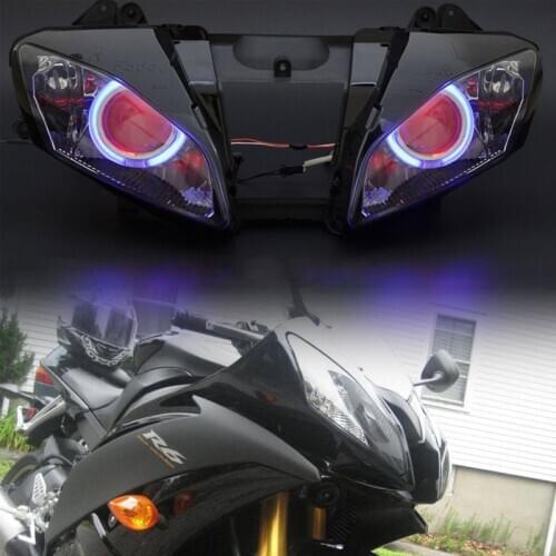 Motorcycle Custom Headlight Assembly For Yamaha YZF R6 2008-2015 Blue Angel Red Demon Eyes HID Projector Headlamp