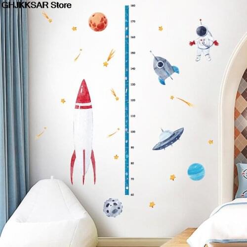 Cartoon Space Rocket Height Measure Wall Sticker For Kids Rooms Growth Chart Nursery Room Decor Wall Art 50cm*70cm
