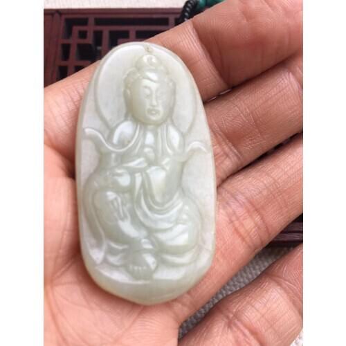 Natural A hetian jade double Hand-Carved jade guanyin jade pendant jade necklace men pendants jewelry