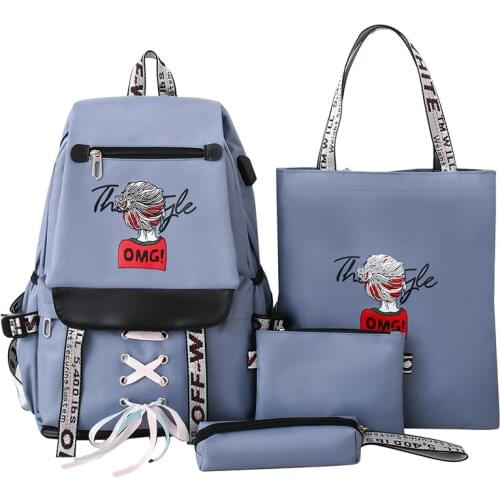 4-piece Set Casual School Backpack School Bags For Teenager Girl Nylon Women Backpack Children Student Shoulder Bags Mochilas