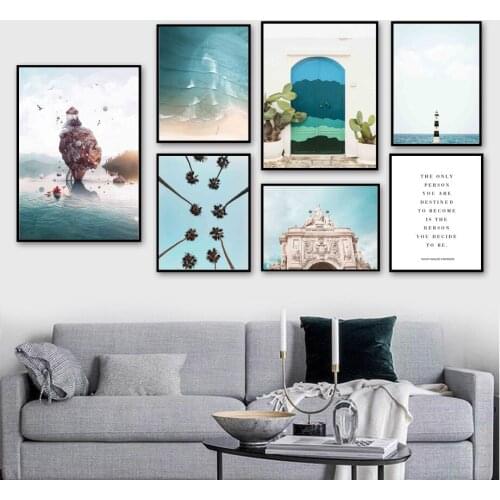 Augusta Door Beach Palm Lighthouse Quotes Wall Art Canvas Painting Nordic Posters And Prints Wall Pictures For Living Room Decor