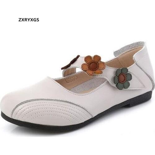 2021 New Classic Flowers Fashionable Shoes Women Genuine Leather Shoes Flat Soft Sole Comfortable Shoes Large Size Trendy Shoes