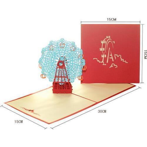 New Ferris wheel 3D Pop UP Gift Greeting 3D cards Handmade paper silhoue Creative Happy Birthday Cards wedding invitation cards