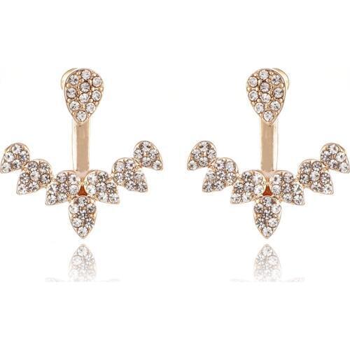 New Fashion Geometric Flower Leaf Crystal Stud Earrings For Women Double Side Irregular Gold Silver Metal Earring Female Jewelry