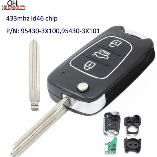 Upgraded Folding Flip Remote Key Fob 3 Buttons 433MHz ID46 Chip for Hyundai Elantra 2011-2013 P/N: 95430-3X100,95430-3X101