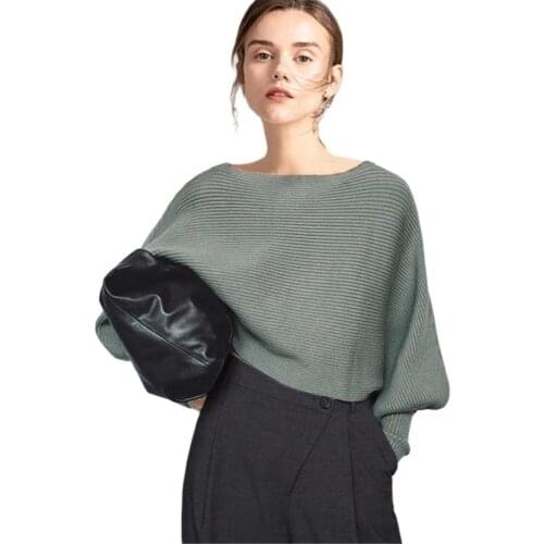 Fall Sweatershirt Women Slash Neck Knitted Winter Sweaters Tops Female Batwing Cashmere Casual Pullovers Jumper Pull Femme 2021