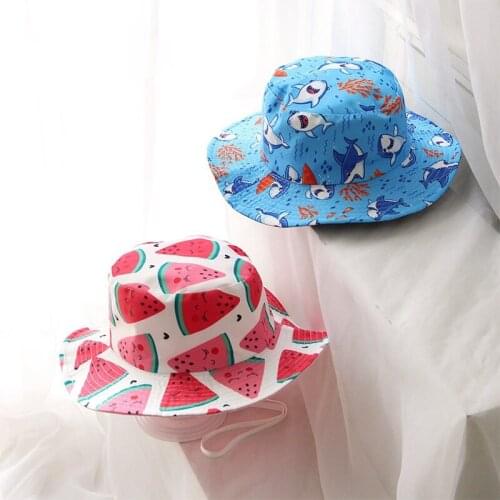 Summer Baby Boys Girls Toddler Cartoon Animal Print Bucket Hats Caps Reversible Sun Headwear