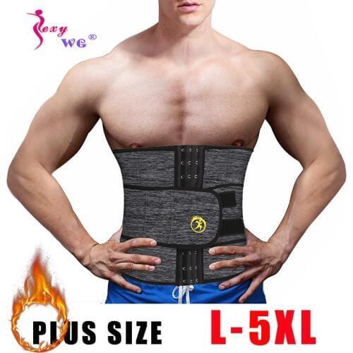 SEXYWG L-5XL Men Waist Trainer with Pocket Waist Support Neoprene Body Shaper Cincher Corset Belts Slimming Shapewear Plus Size