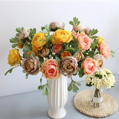 2 Heads Rose European Silk Artificial Peony Flower for Home Wedding Decoration