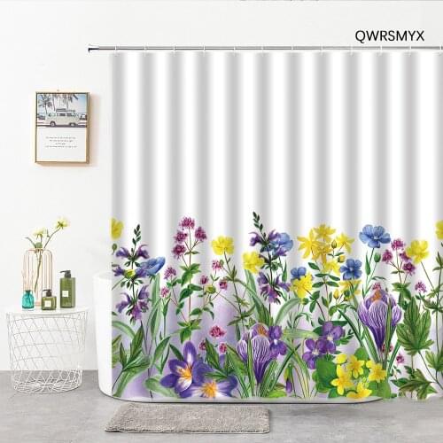 Hand Painted Plant And Flower Shower Curtains Bath Curtain Washable And Machine Washable Bathtub Accessories Bathroom Products