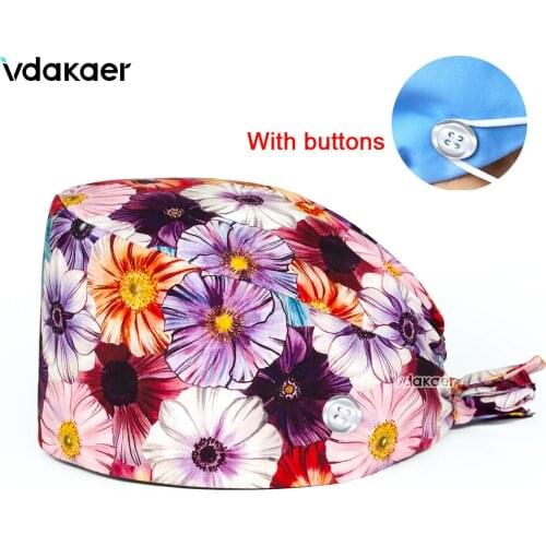 New Fashion Print Scrub Hat Dust-Proof Cap Cotton Nurse Cap Bandage Men Women Surgical Hat Cap Gorros Quirurgicos Mujer