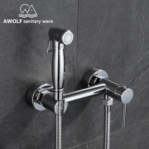 Solid Brass Bidet Faucet Handheld Bidet Sprayer Diaper Rinse Douche kit Toilet Washer Bathroom Shower Mixer Chrome ShattafAP2154