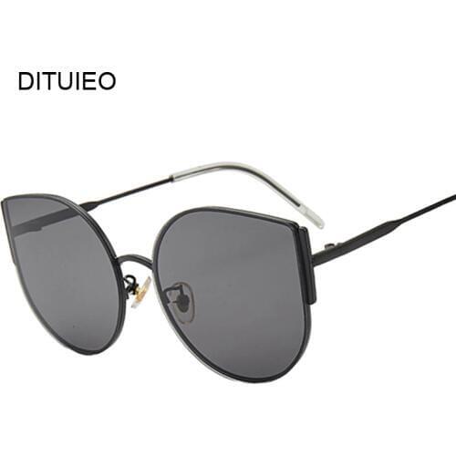 2019 Brand Vintage Big Black Cat Eye Sunglasses Women Retro Driving Round Metal Frame Sun Glasses For Female Mirror UV400