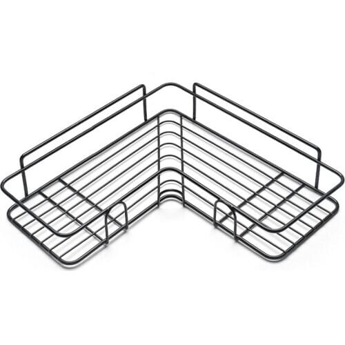 Storage Rack Holder Home Kitchen Bathroom Wall Hanging Shelves Self-Adhesive Storage Rack With Hooks Corner Frame Shower Shelf