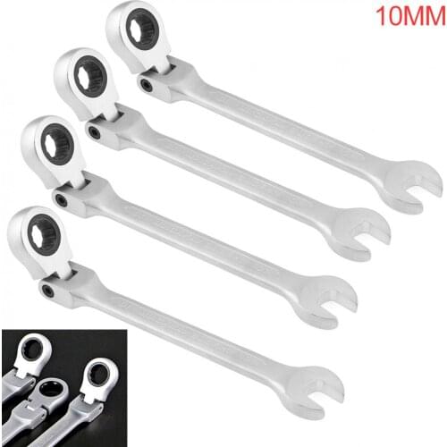 Ratchet Dual Use Wrench 10MM CRV72 Flexible Head Matte Polished Foldable Combination Spanner Open End and Plum End Spanner