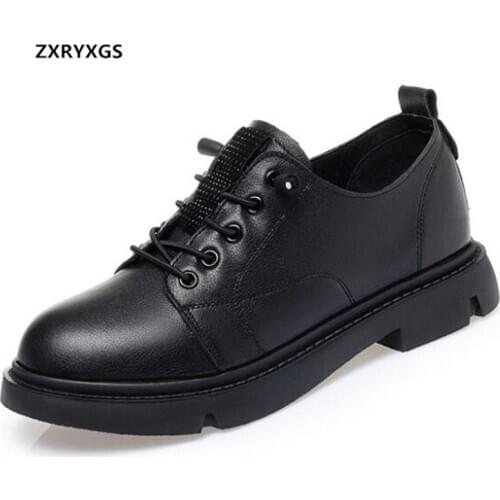 New Autumn Lace-up Full Genuine Leather Shoes Woman Thick Bottom Non-slip Thick with Low Heel Shoe Large Size Comfortable Shoes