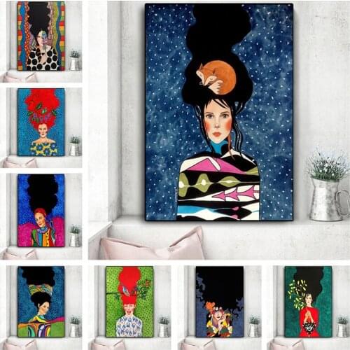 Vintage Abstract Girl Hair Flower Women Wall Art Canvas Painting Fashion Nordic Poster Wall Pictures for Living Room Cuadros