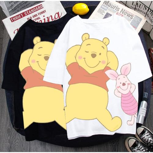 Harajuku 3D printing T-shirt ladies casual Ulzzang streetwear Disney Kawaii Pooh print bear piggy T-shirt