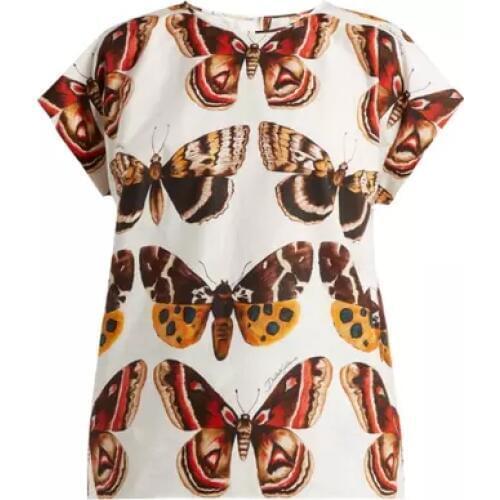 Autumn New Customize Made Casual Plus Size 3XS-10XL Butterfly Print Short Sleeve Top Blouse for Women
