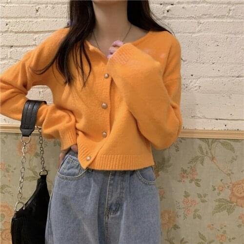 Women 2021 Spring Autumn New Short Knitted Overcoats Female O-neck Cardigan Coats Ladies Loose Long-sleeved Sweater Jackets Y408