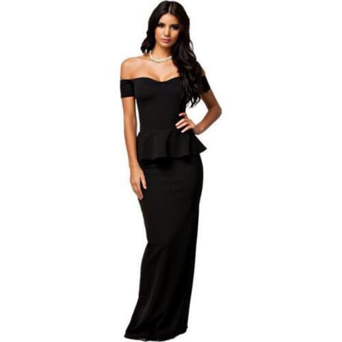 Women fashion sleeveless chest wrapped package hip strapless flounced dress female Sexy Black Maxi Dress off shoulder JQ1491