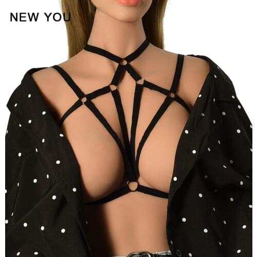Women Lingerie Cupless Bra Erotic Strappy Top Elastic Body Strap Underwear Black Rope bra Females Lingerie Bra Open Bra