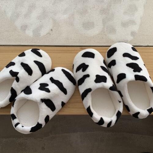 Winter Plush Printed Milk Women Men Indoor Anti-slip Cute Soft Warm Slippers Fashion Casual Home Comfortable Flat Couple Shoes