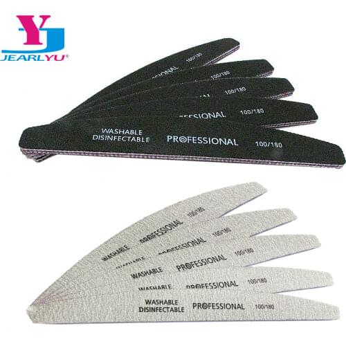 Nail Art Sanding File 100/180 Grit Moon Style Professional Polish Nail Files Washable Double-Side Emery Board Gary or Black