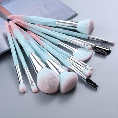 15 Pcs/set Diamond Makeup Brush Kit Private Label Soft Pink Blue Crystal Handle Makeup Brushes Set Wholesale Fan Cosmetic Tools