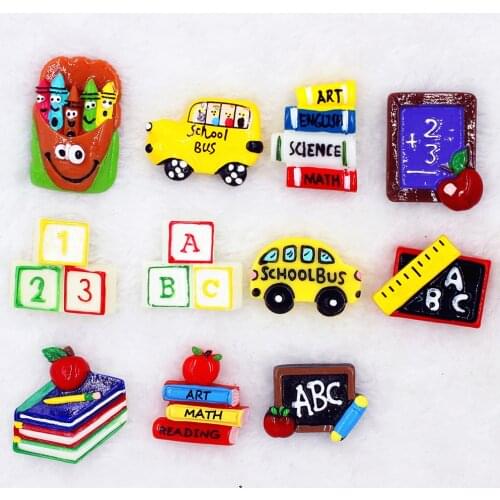 30pcs Mixed Go Back To School Flatback Planar Resin Cabochon School Bus Books Stationery DIY Crafts Embellishments Accessories