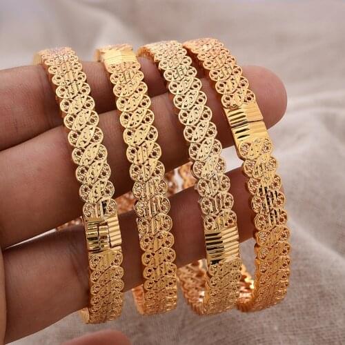 4Pcs/set African New Design Gold Color Bangles For Women Gold Color & Brass Flower Bangles Arab/Ethiopian