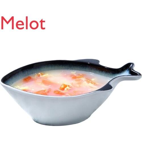 Abnormal-Shape Bowl Household Big Soup Bowl Meal Bowl Noodle Bowl Restaurant Fish with Pickled Cabbage and Chili Large Bowl