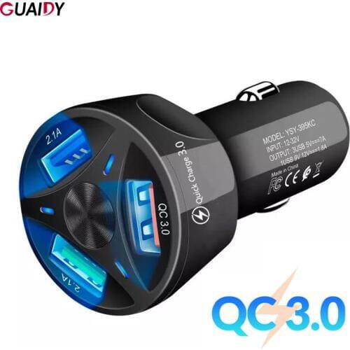 3 USB QC3.0 Car Charger Smart Phone Accessories Adapter Light Display Quick Charging For Huawei Xiaomi Redmi 7 Universal Porable