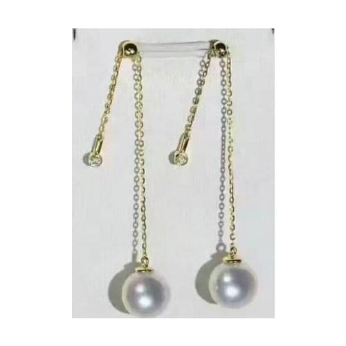 Free shipping luxury Noble jewelry round 10-11mm natural Australia south sea white pearl earrings yellow