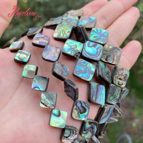 Diagonally Square Multicolor Abalone Shell Natural Stone Spacer Beads for Men Women DIY Necklace Bracelet Jewelry Making 15"