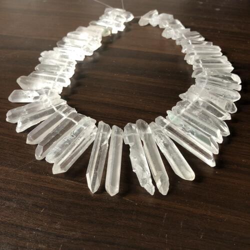 Natural Aura Quartz Crystal Point AA Bulk Quartz Point Beads ,Raw Quartz Points Graduated Top Drilled Spike Stick 16inch