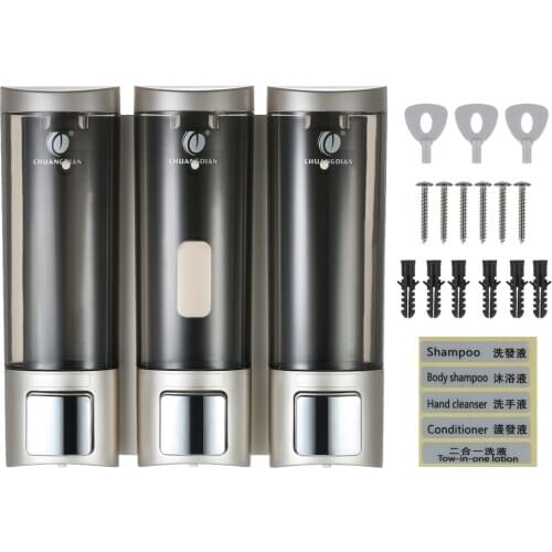 Liquid Soap Dispensers Wall Mount Three Chamber Shampoo Box Bathroom Accessories Liquid Dispensers Restroom Washroom Soap Holder