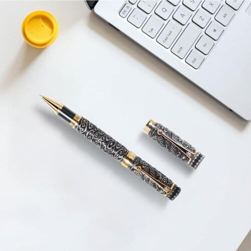Jinhao Elegant Metal Rollerball Pen Dragon Cloud Heavy Big Pen M Point Ancient Gray Carving Embossing Writing Gift Pen