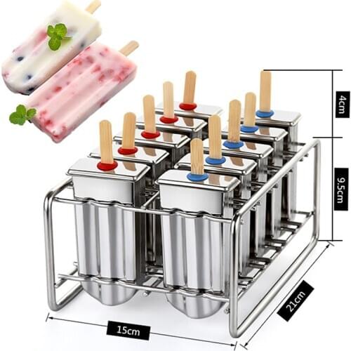 Stainless Steel Ice Cream Mold Ice Cube Maker Round Flat Head Popsicle Tubs Mould with Shelf Sticks Kitchen Handwork Accessories