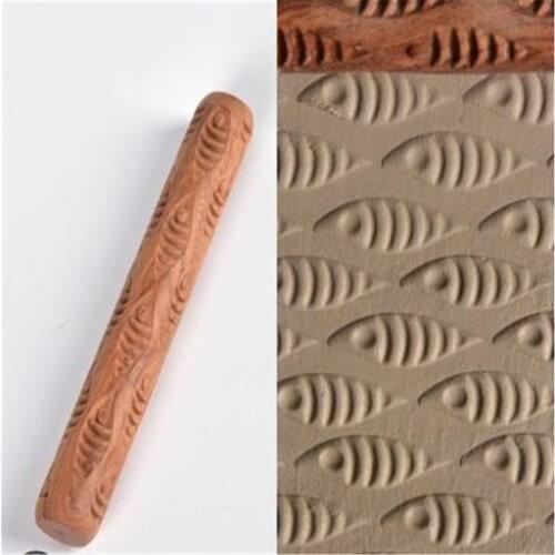 Pottery tools wood rolling pins caving scraping tool Texture Roll Pressed Printing Texture Polymer Clay Ceramic tools