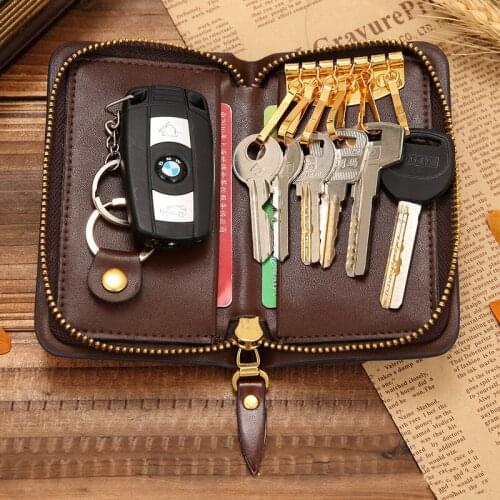 Leather Key Holder Men And Women Key Wallet Key Case Coin Purse Multifunction Fashion Housekeeper Key Bag Organizer