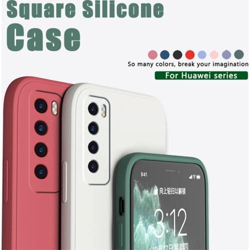 Square Liquid Silicone Shockproof Cover Case For Huawei P50 P40 Pro Plus P30 P20 Lite Nova 3E 4E Mate 20 30 40 Honor 10 20s 30