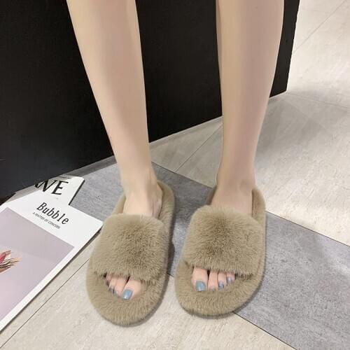 Big Size 42 Fur Slippers for Women Flat House Shoes Woman Winter Slipers Women Indoor Shoe Slippers Fashion Soft Warm Slipper