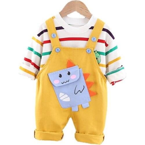 Spring Autumn Boys Girls Fashion T Shirt Pants 2Pcs/set Toddler Striped Costume Kids Casual Clothes Children Cartoon Tracksuit