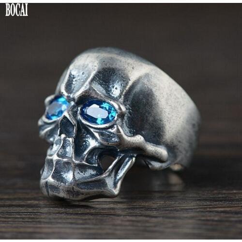 100% real solid S925 pure Silver Vintage Thai Silver Ring for Men Adjustable Ring Mens Skull Silver Ring Mens Rings