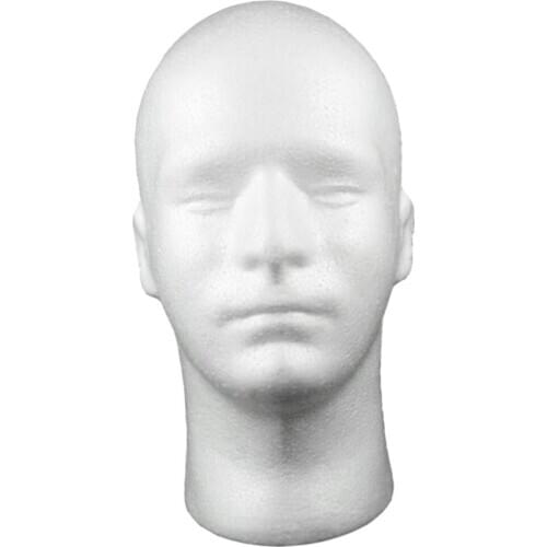 Male Styrofoam Wig Head - Foam Mannequin Wig Stand Holder - For Home, Salon and Travel Use