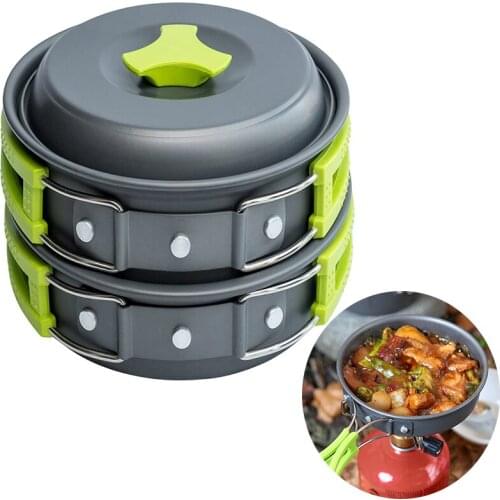 7pcs/set Portable 1-2 Persons Cookware Camping Equipment For Outdoor Hike Tourism Tableware Picnic Set Dishes Set of Pots