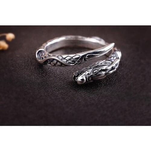 New pure 100% S925 Sterling silver Man wemen dragon open ring adjustable pinky ring Thai Silver Couple Ring