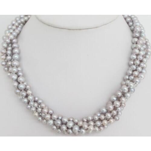 New Arriver Beautiful Twisted Multi-Strand Grey Lilac Freshwater Pearl Necklace