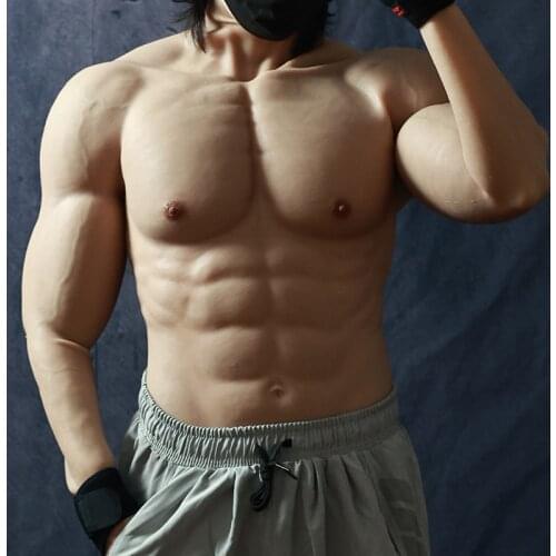 Realistic Silicone Fake Muscle Belly Bodysuit with Brawny Arms Simulation False Chest for Man and Women Shemale Cosplay